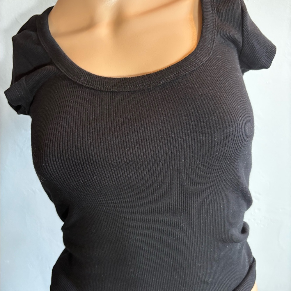 Topshop Black Ribbed Cap Sleeve Fitted Tee Size XS